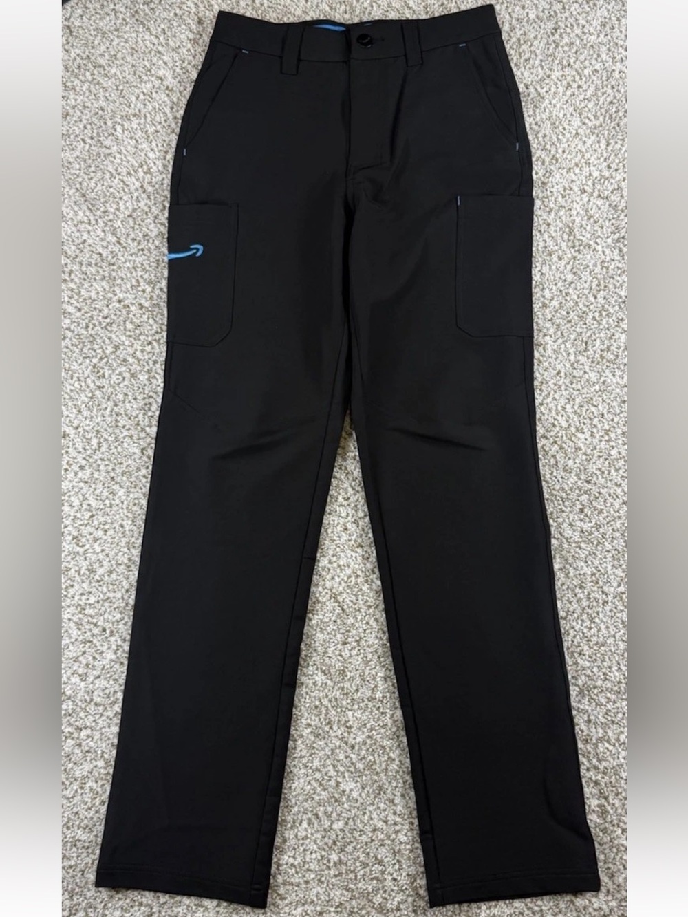 Amazon Men's Black Cargo Pants with Subtle Blue Logo